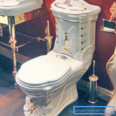 Fitingurile pentru o cisternă de toaletă cu o căptușeală metalică laterală sunt utilizate numai în modelele sanitare de lux, deoarece costul este foarte ridicat