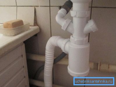 Fotografie a sifonului instalat cu robinete suplimentare