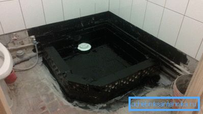 Hidroizolare pentru o cabină de duș fără un palet care utilizează o mastic cu bitum Hidroizolare pentru o cabină de duș fără un palet care utilizează o mastic cu bitum