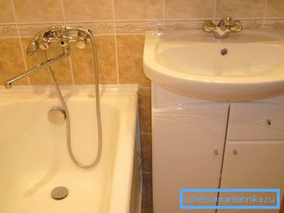 Fotografie amator a chiuvetei instalate, care arată raportul dintre înălțimea de baie