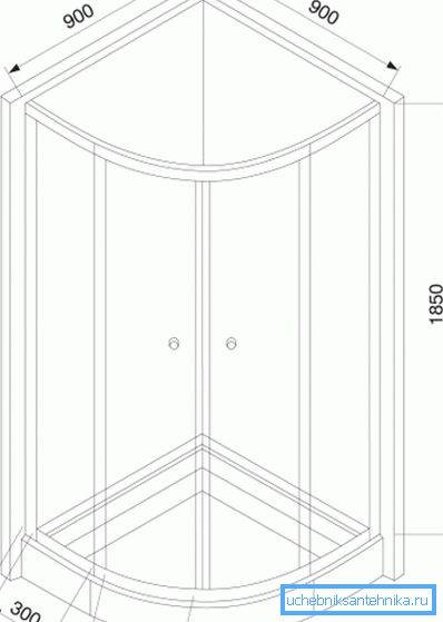 Fotografia prezintă desenul și dimensiunile principale ale cabinei deschise.