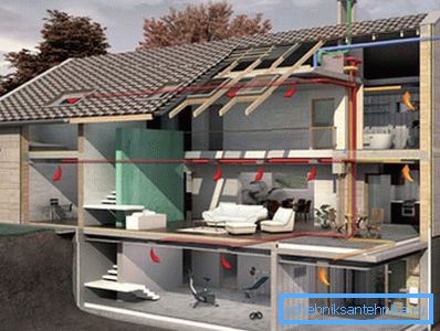 Imaginea arată instalarea conductelor de ventilație într-o casă privată.