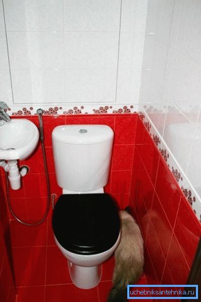 Etajul WC și chiuveta în toaletă cu duș igienic