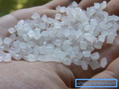 Granule de polipropilenă - una dintre cele mai comune forme de producție a materiilor prime pentru fabricarea țevilor și a altor produse.
