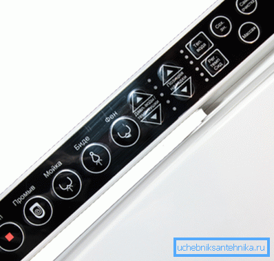 Pictograme rusificate pe panoul de control al toaletei SensPa Tankless