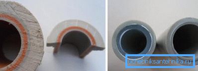 Țeava tăiată cu fibră (stânga) și armătură din aluminiu (dreapta).