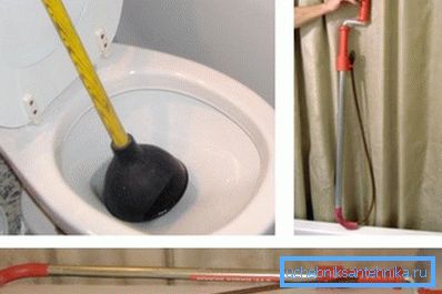 Plunger și cablu de instalare pentru curățarea toaletei.