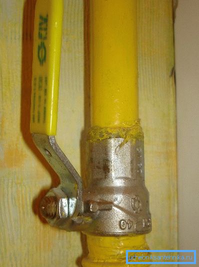 Supapă cu bilă pe țeavă de gaz